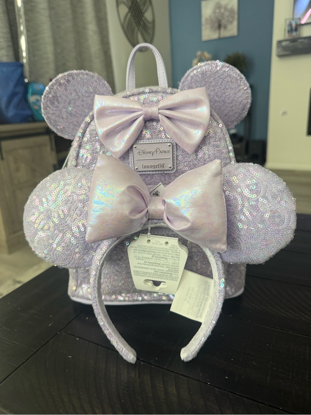 NWT Disney Parks x Loungefly Lilac Sequin Mini Backpack with Minnie Ears